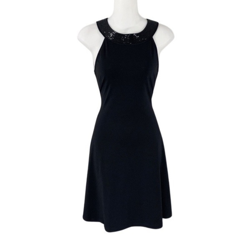 Ralph Lauren black halter sequin neck flare dress HH27